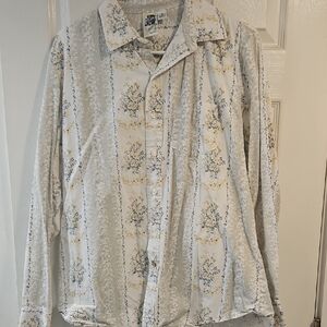 Penningtons White and Blue Floral Casual Button Down Shirt